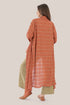 Striped coat with draped collar and long sleeves